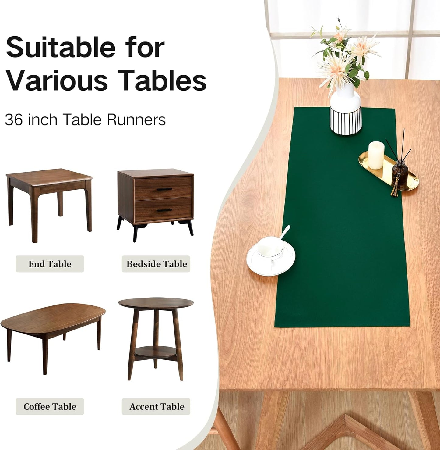 Farmhouse Green Table Runner Small Short Table Runners 36 Inches Coffee Table Runner for Dresser Living Room Bedroom Holiday Party Banquet 12X36 Inch