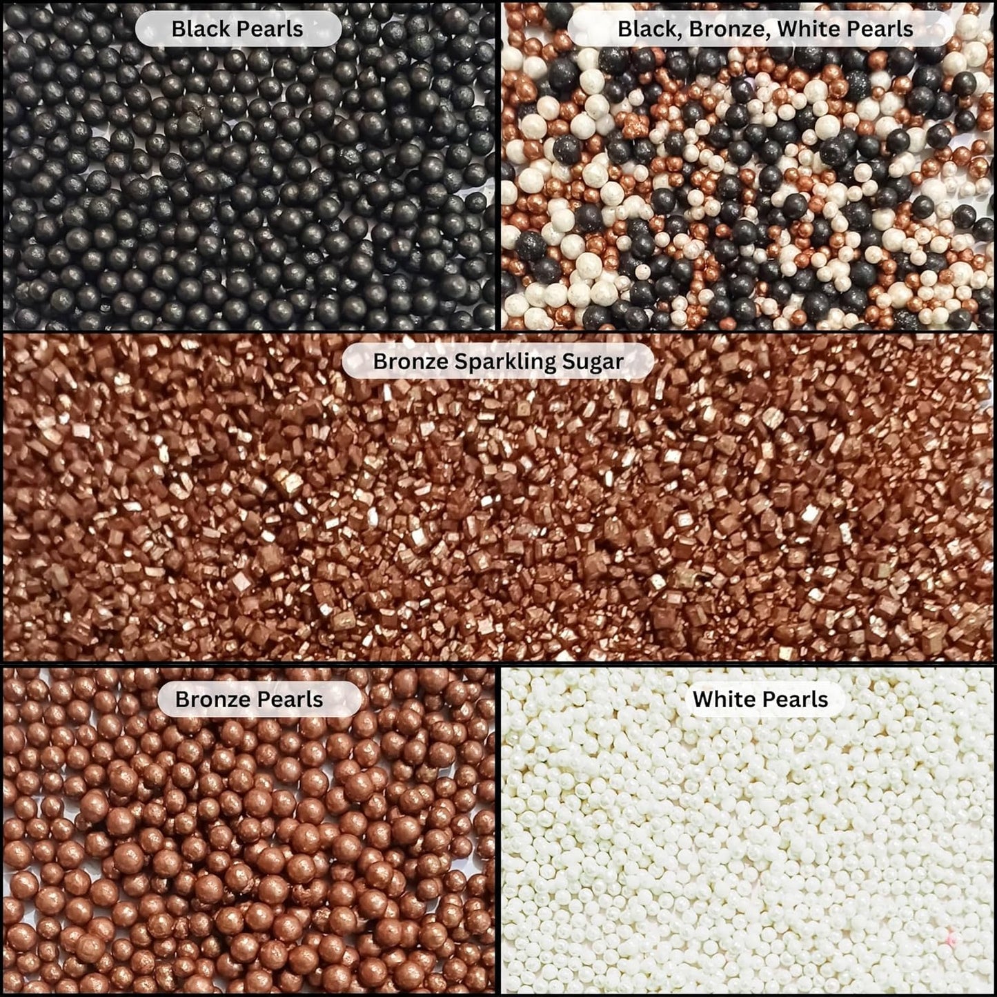 Confect Sprinkle Mix – Elegant Black, Bronze & White Sugar Pearls with Copper Sparkling Sugar – Great Gatsby Disco Ball Cake & Cupcake Decoration – Vegan, Gluten-Free, Nut-Free, Soy-Free, Dairy-Free, Palm Oil-Free -Dye Free- 5 Oz