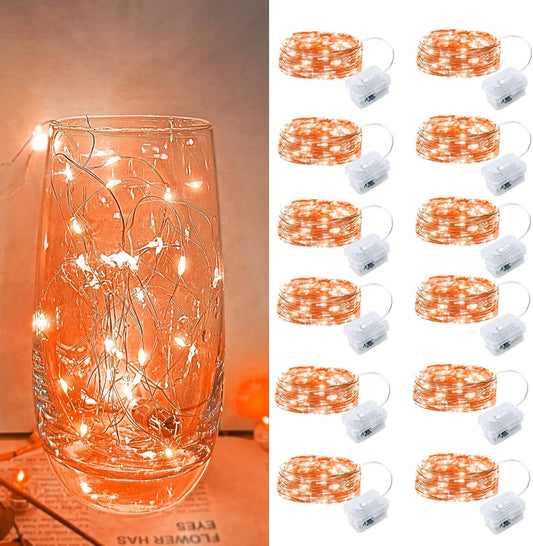 Orange Led Fairy Lights Battery Operated for Halloween, 12 Pack LED Mini String Lights, 7FT 20LED Silver Wire Firefly Starry Moon Light for DIY Fairy String Light Indoor for Halloween Party Decor