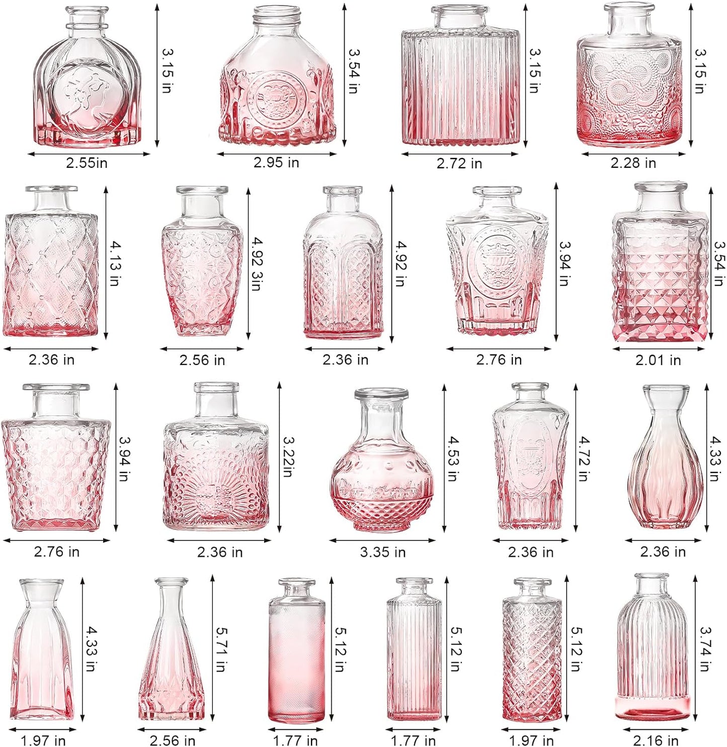 Arme Bud Vase Set of 32, Pink Vases in Bulk Bud Vase for Flower Small Glass Vases for Wedding Centerpieces, Vintage Cute Mini Flower Vase, Home Table Flower Decor