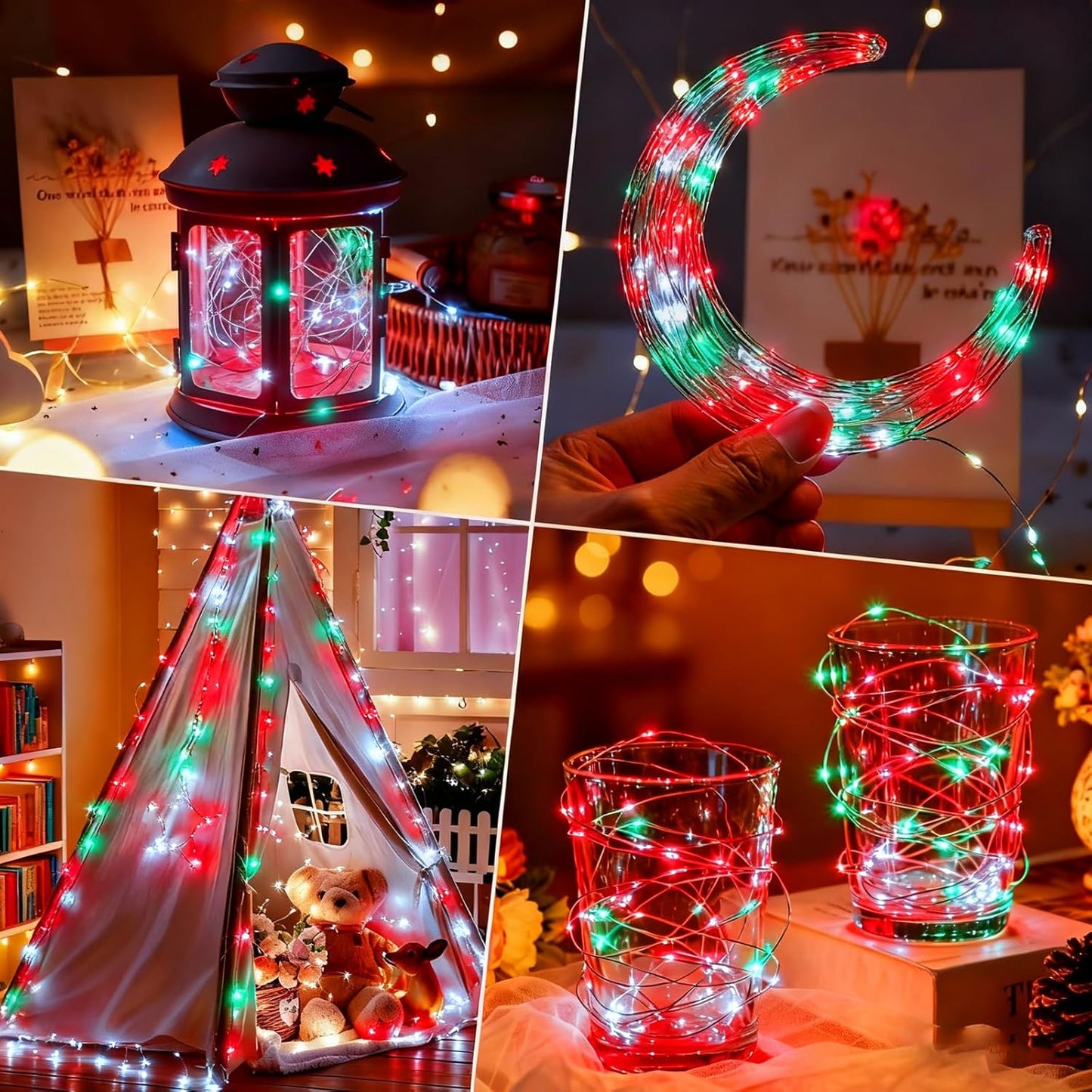 ZNYCYE 10 Pack Fairy Lights Battery Operated, 10 Ft 30 LED Fairy Lights with Timer, 8 Modes Christmas Lights, Waterproof for Indoor DIY Christmas Decorations(Red Green White)