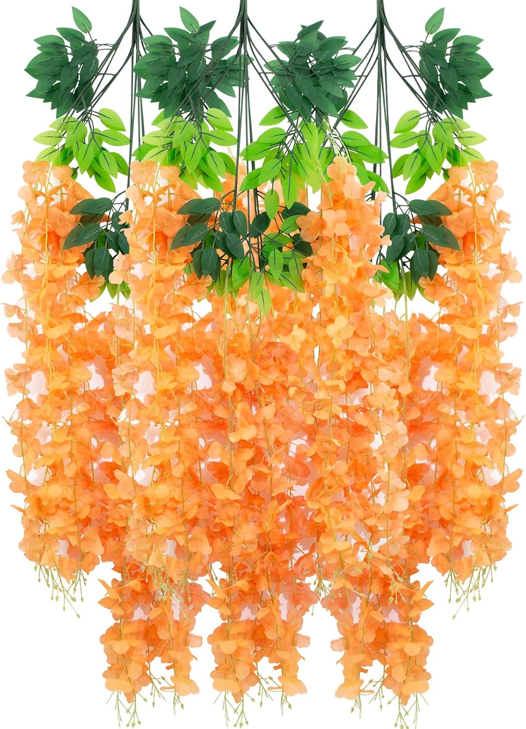 12 Pack Wisteria Hanging Artificial Fall Flowers Fake Flowers Ratta Hanging Garland Silk Flowers String for Home Garden Party Wedding Backdrop Arch Decor (Orange)