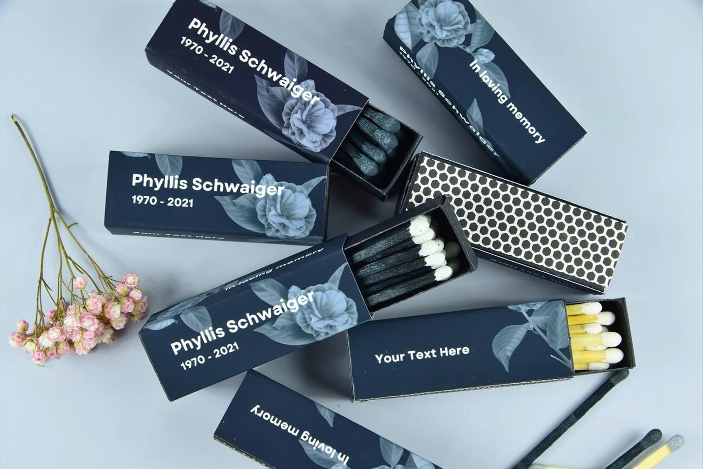 Customizable Funeral Matchboxes – Set of 10 – Memorial Design – Colorful Matchsticks – Perfect for Funeral Services & Remembrance (2" Matchsticks, Remembrance #1)