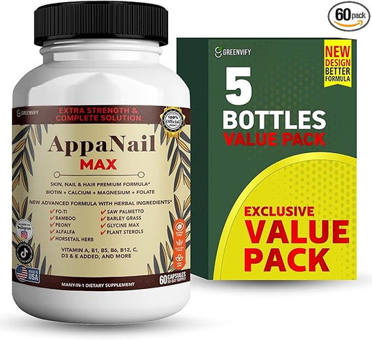 AppaNail MAX Hair Skin & Nail Supplement, 60 Capsules, with Biotin 5000mcg, Vitamins, Minerals & Herbal Complex (5)