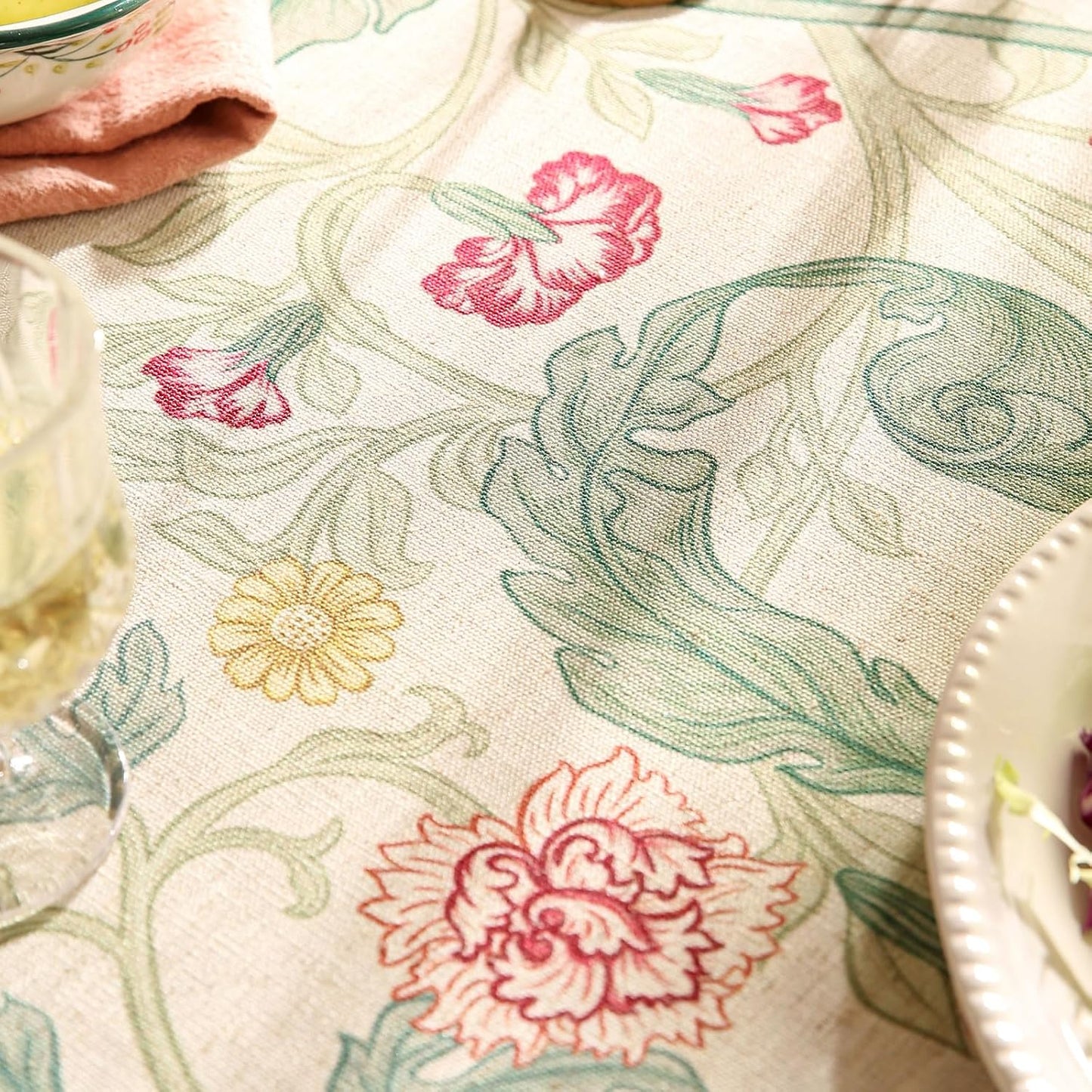 patdrea Designer French Vintage Rectangle Tablecloth,Green Linen Leaves Pattern Table Cloth,Decoration Floral Table Cover for Kitchen Dining Christmas,Thanksgiving,Party,63"x87"-Cecilia a