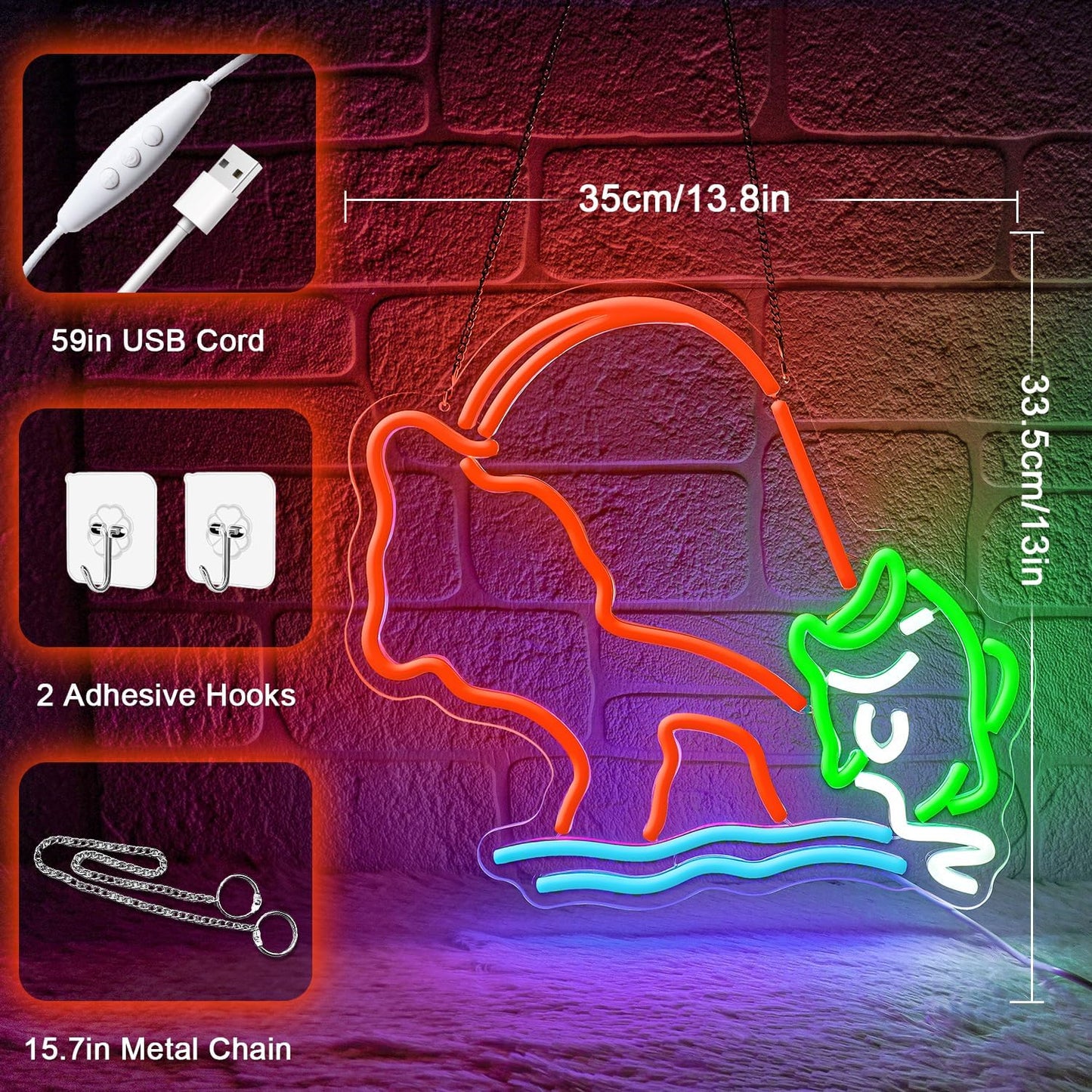 Fishing Neon Sign,Neon fish Sign,Neon Signs for Wall Decor,LED Light Up Man Cave Sign with Fish Rod Graphic,Cool Gifts for Fishermen,Bar,Cabin,Rustic Lake House,USB Powered Neon Light