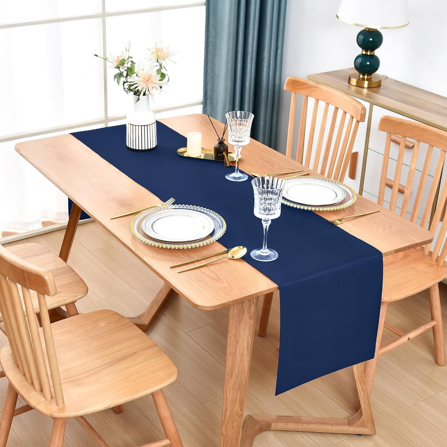 Farmhouse Navy Blue Table Runner Dining Table Runners 72 Inches Long Coffee Table Runner for Dresser Living Room Bedroom Holiday Party Banquet 12X72 Inch