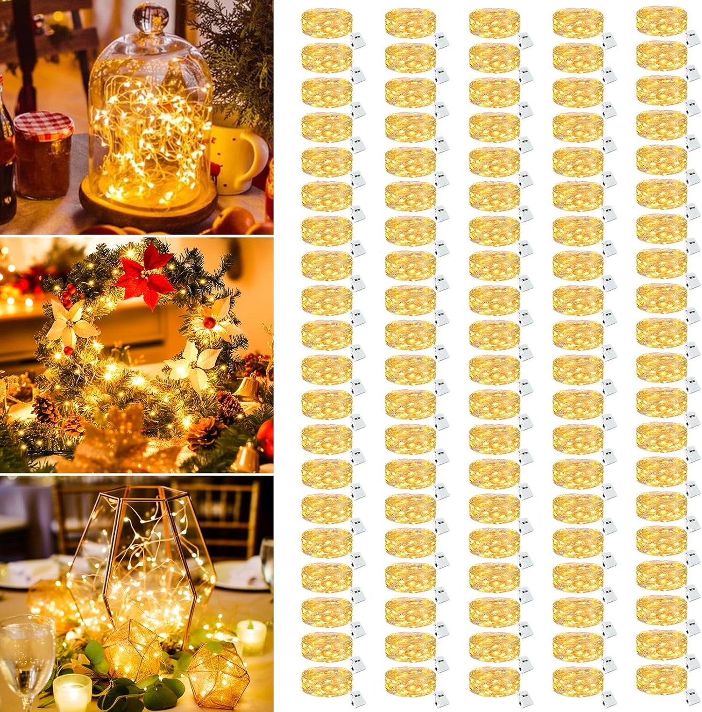 100 Pack Fairy Lights Battery Operated - 7ft 20 Led Twinkle Lights 3 Modes, Bulk Mini String Lights Waterproof for Mason Jars Vases DIY Party Wedding Decoration Christmas -Warm White