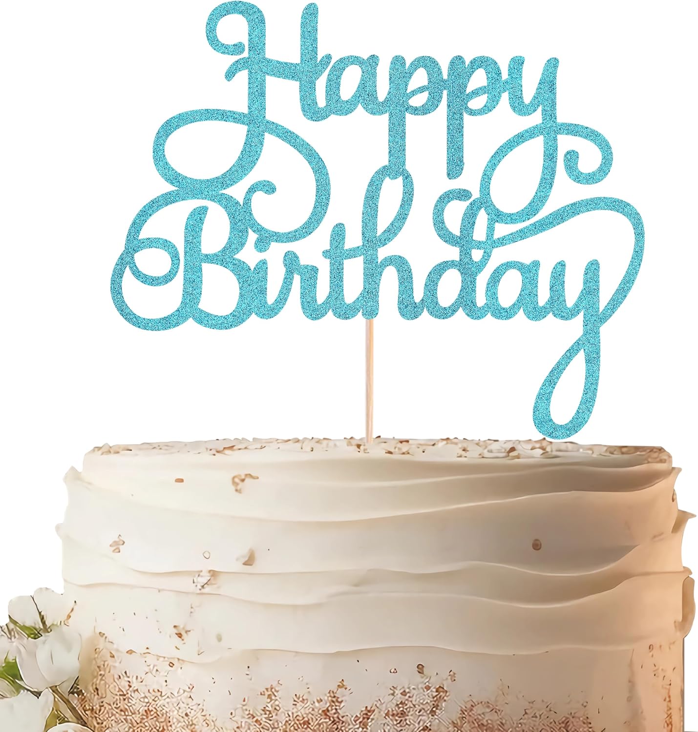 Happy Birthday Cake Topper - Sky Blue Glitter Birthday Party Cake Decoration Supplies - Happy Birthday Cake Decor, for Anniversary/Birthday Party Supplies Photo Booth Props