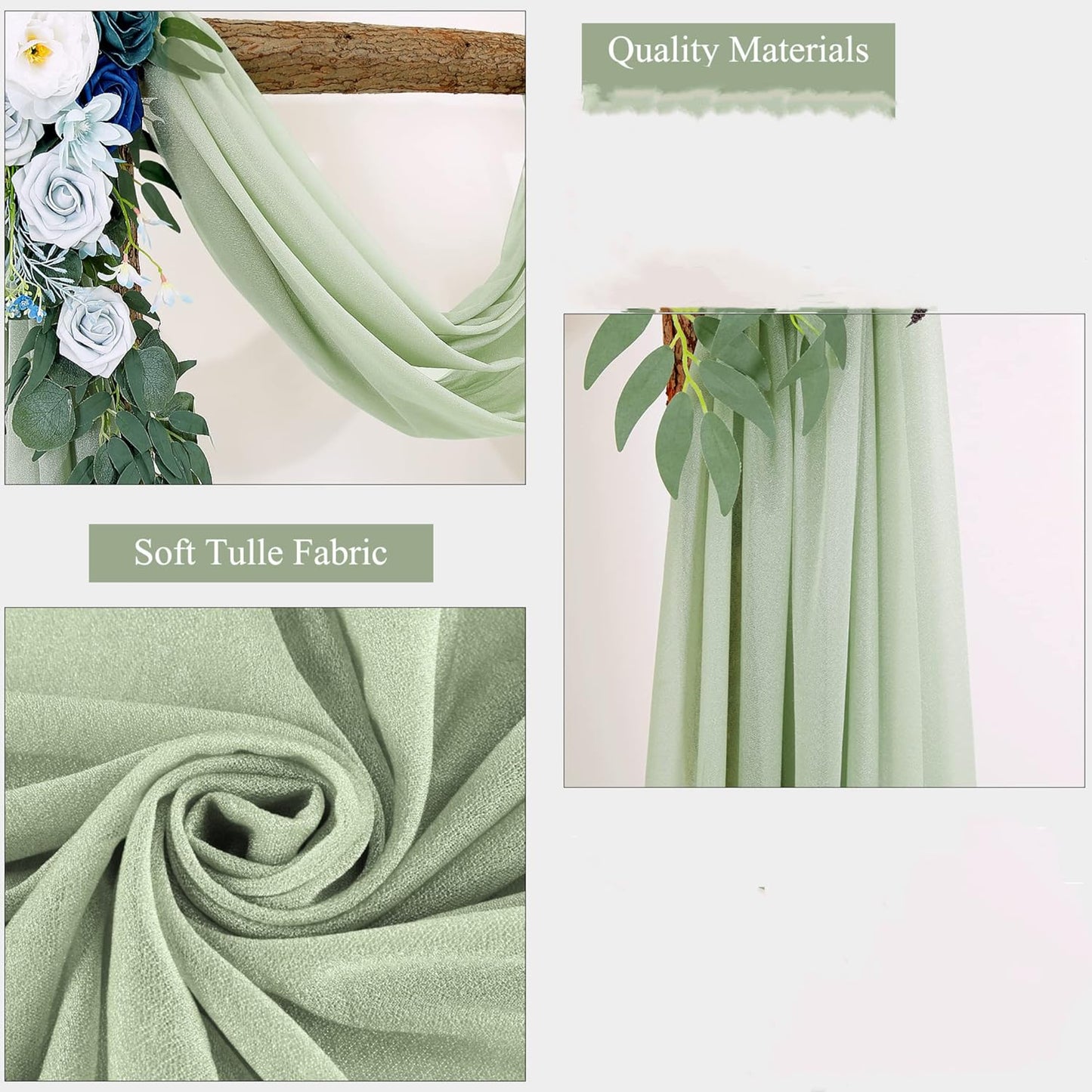 Sage Arch Drapes for Wedding Arch Draping Fabric Sheer Backdrop Curtain for Ceremony Bridal Party Decor 19Ft Length x 28" Width 4 Panels