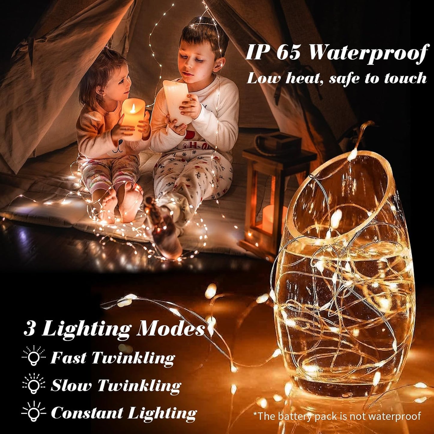 ZGWJ 100 Pack Fairy Lights Battery Operated, 7ft 20 Mini LED Fairy String Lights Silver Wire 3 Modes for DIY, Parties, Wedding, Bedroom, Halloween Christmas Decoration Orange