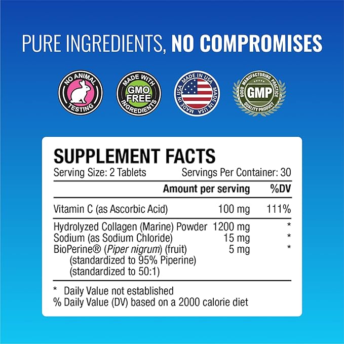 Approved Science Collagen Pills - Absorbable Marine Collagen Types I and III - 60 Tablets - Healthy Hair and Skin - Vitamin C, Sodium, and Bioperine for Fast Results - Non-GMO, Made in USA