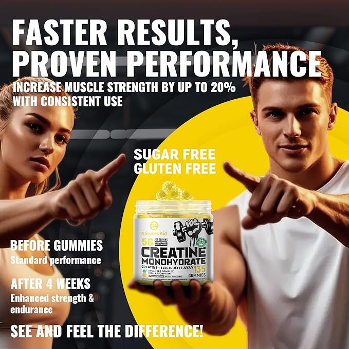 Creatine Monohydrate Gummies (5g) – Pre-Workout Energy & Muscle Growth Support for Men & Women | Pineapple Electrolyte Gummies (135 Count)