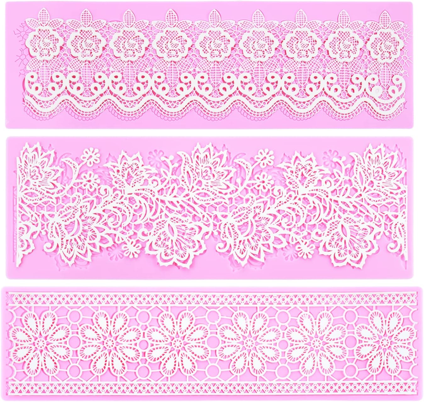 Embossing Lace Fondant Molds, Multi Circle Flowers Lace Mat Wedding Cake Decoration Tool, Rattan Shaped Cupcake Mat Silicone Molds Set of 3