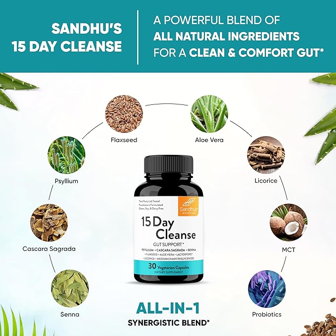 Sandhu's Liver Renew Cleanse Detox Support & 15 Day Gut Cleanse Support Dietary Supplement for Women & Men
