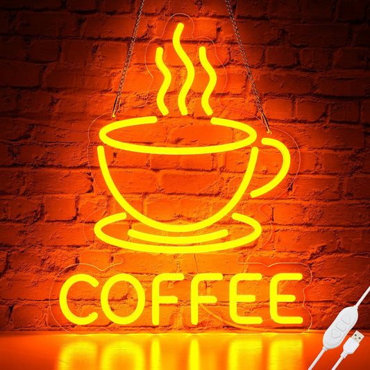 Coffee Neon Sign for Wall Decor, Dimmable USB Powered Bright Led Signs for Business Acrylic LED Neon Coffee Light up Sign for Shop Station Art Decor Party Decorations (15.7 * 12.8inches)
