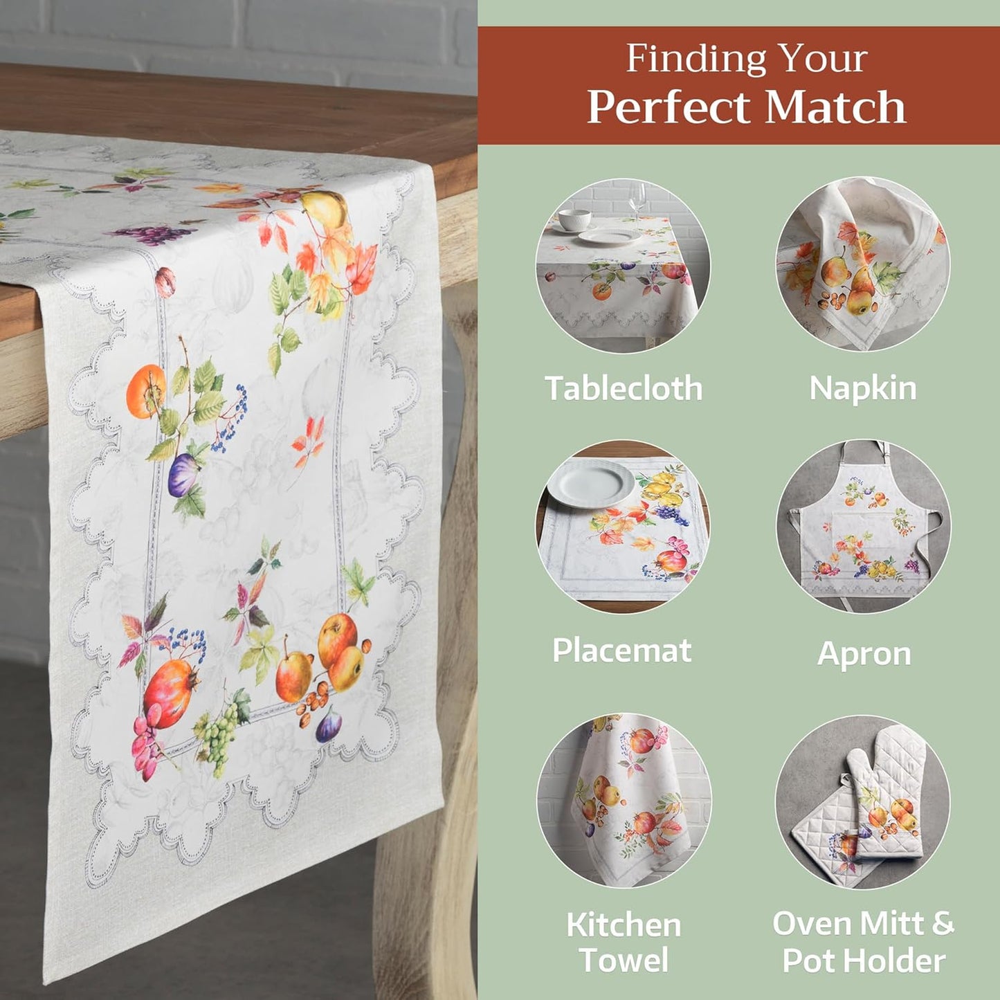 Maison d' Hermine Table Runner 100% Cotton Single Layer Table Runners 108 inches Long for Thanksgiving Christmas Decorations Home Kitchen Dining Party Wedding (Fruit D'Hiver, 14.5" x 108")