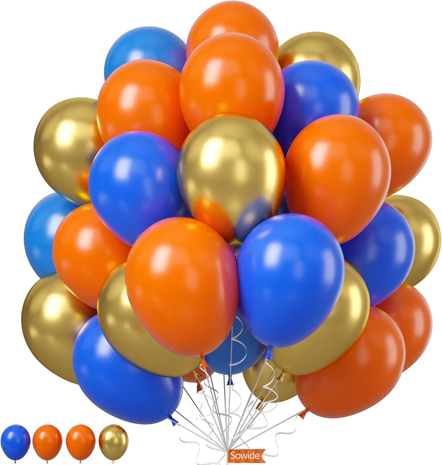 Orange and Blue Balloons, 50Pcs 12 Inches Navy Royal Blue Metallic Gold Balloons for Kids Boys Birthday Party Decorations Baby Shower Graduation Party Supplies