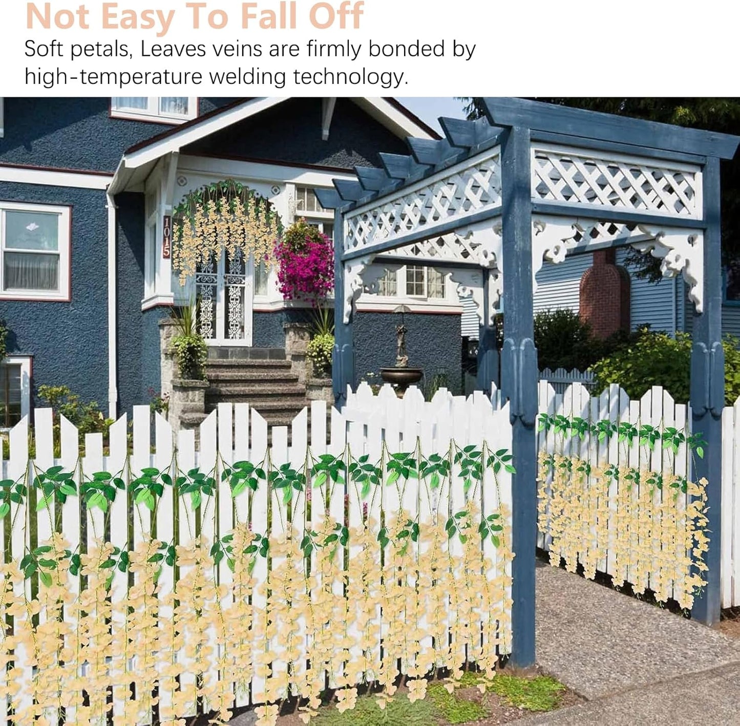 24 Pack Champagne Pink Wisteria Hanging Flowers, 3.44 Ft Fake Hanging Flowers, Artificial Wisteria Garland Vines for Wedding Room Backdrop Outdoor Patio Garden Decoration