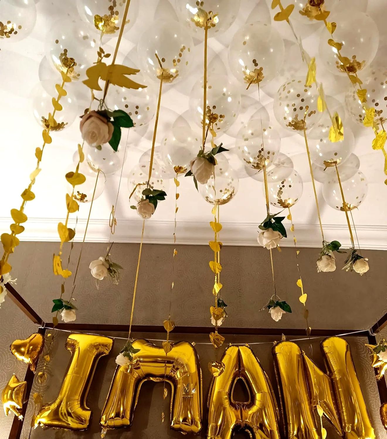 Bezente Gold Confetti Latex Party Balloons - 60 Pack 12 inch Helium Gold Confetti Balloons with Golden Paper Confetti Dots for Wedding Graduation Bridal Shower Birthday Party Decorations