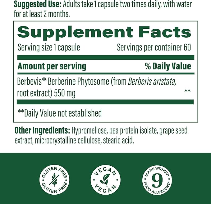 MegaFood Berberine Phytosome - Berberine Supplement 550 mg Per Serving, 1100 mg Daily - 9X Absorption - Supports A Healthy Metabolism & Cholesterol Levels - Vegan - 60 Capsules, 30 Day Supply