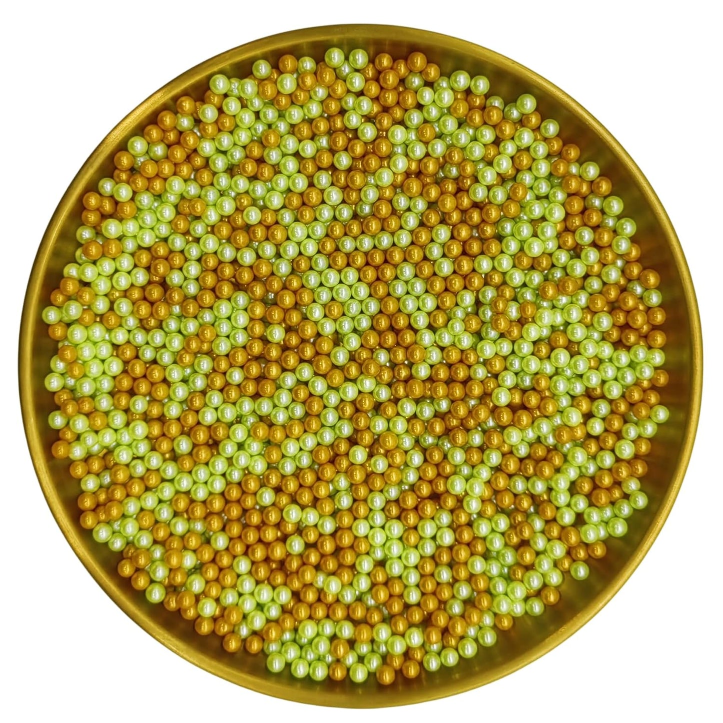 Edible Light Green & Gold Pearl Sugar Sprinkles Candy 4mm Mini Pearls Cake Decorations Cupcake Toppers Cookie Decorating Perfect for Wedding Party Valentine Halloween Christmas Supplies 3OZ