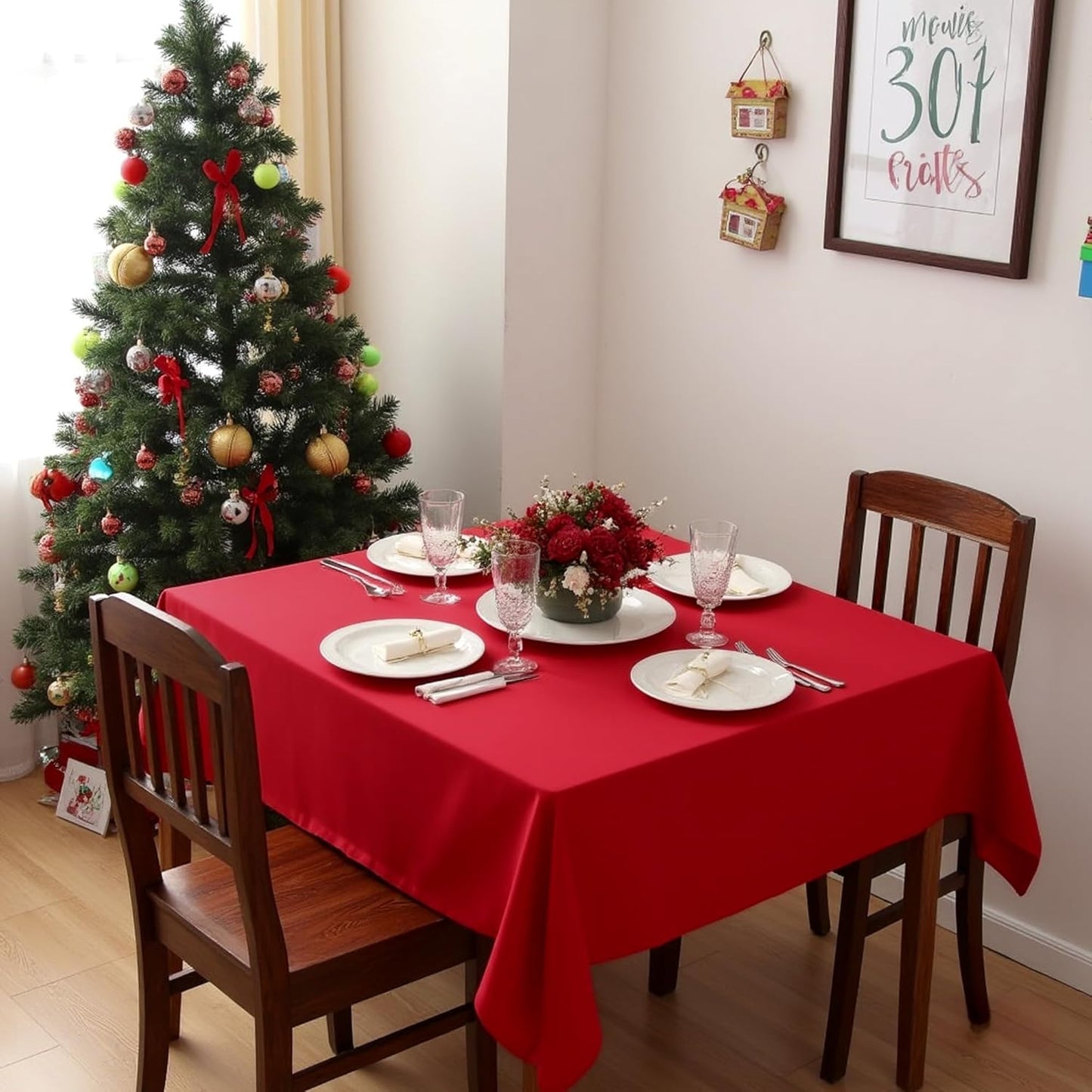 sancua Small Square Tablecloths 36x36 Inch - Christmas Red Table Cloth for Square or Round Tables, Washable Polyester Fabric Table Cover for Nightstand End Bedside Tables