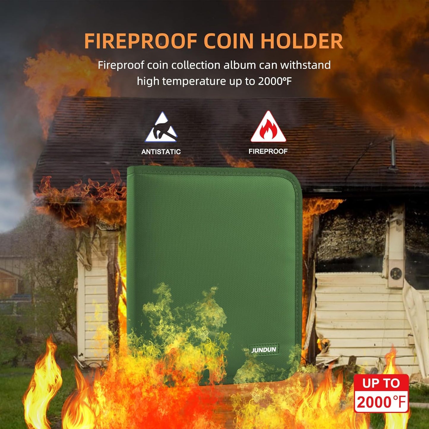 Coin Collection Book for Collector,260 Pockets Fireproof Coin Collection Holder Album,Coin Collection Organizer Storage Box Case Album for 20/25/ 27/30/ 38mm Coins,Green