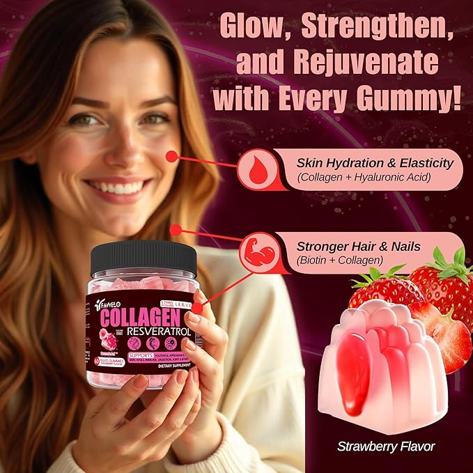 Multi Collagen Gummies Peptides Hydrolyzed Type I, II, III, V, X Plus Resveratrol Hyaluronic Acid & Biotin Gummies for Hair Skin and Nails Vitamins | Colageno Hidrolizado for Women & Men | Sugar Free