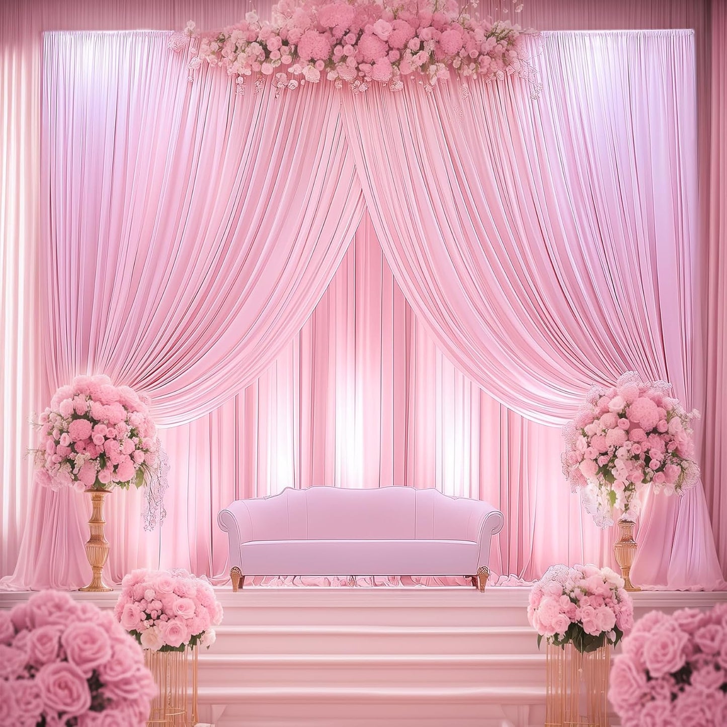 30ftx12ft Wrinkle Free Pink Backdrop Curtain, 6 Panels 12FT Height Pink Wedding Backdrop Drapes, Silky Polyester Back Drop Cloth for Birthday Photography Background Party Backdrop Draping