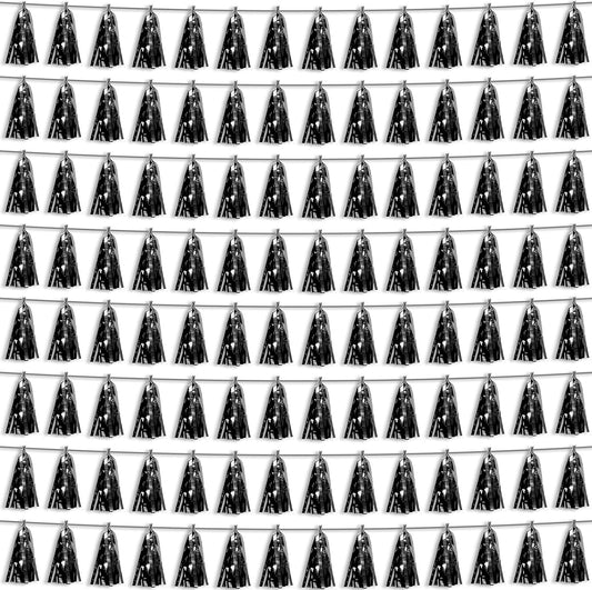 8P Black Foil Fringe Metallic Tassel Streamers Banner Tassel Garland for Parade Floats, Bachelorette, Wedding, Birthday, Halloween, Christmas, Bridal/Baby Shower Party Decorations