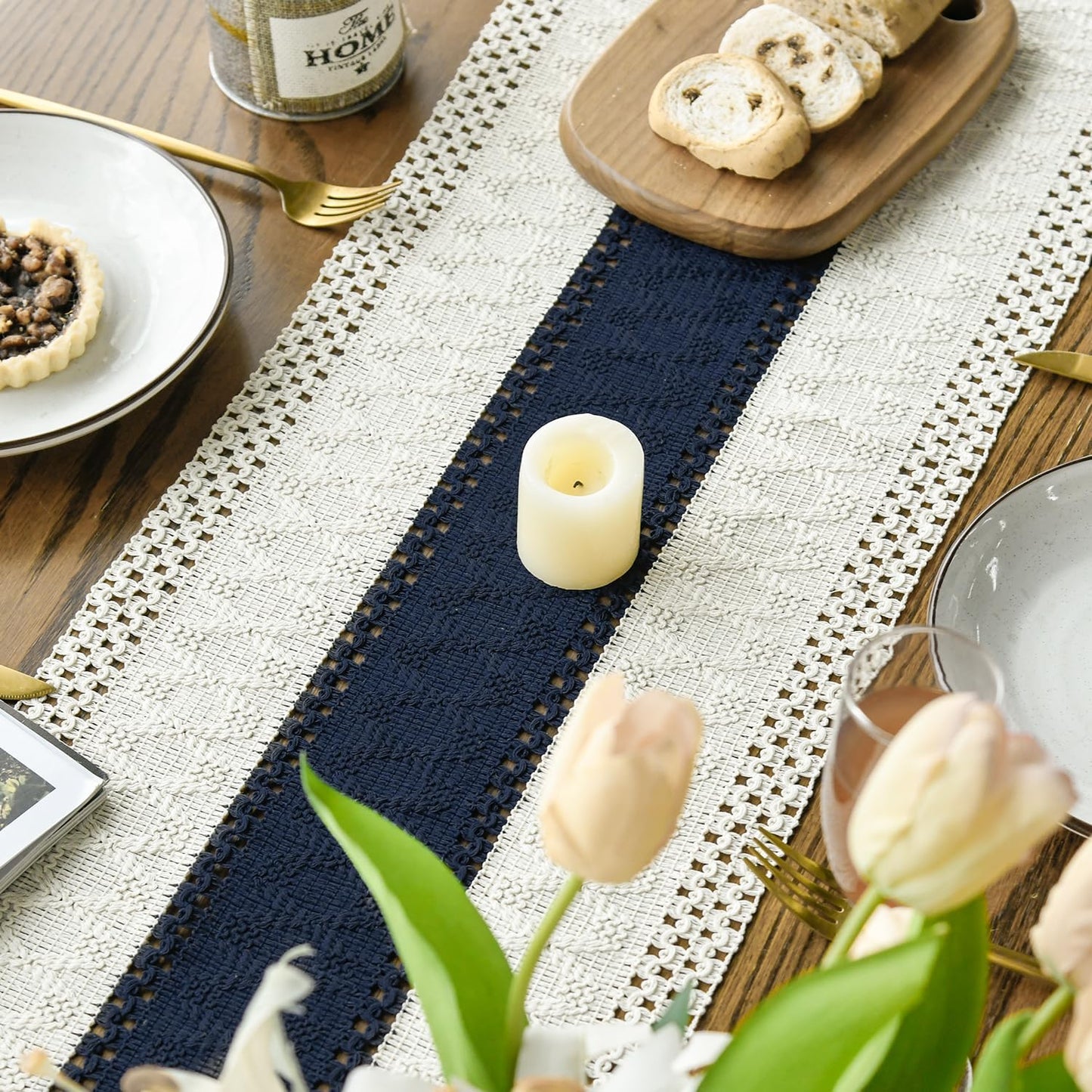 Artoid Mode Dark Blue Farmhouse Rustic Table Runner, Seasonal Holiday Hollow Kitchen Dining Table Decoration for Home Party Decor 12x72 Inch