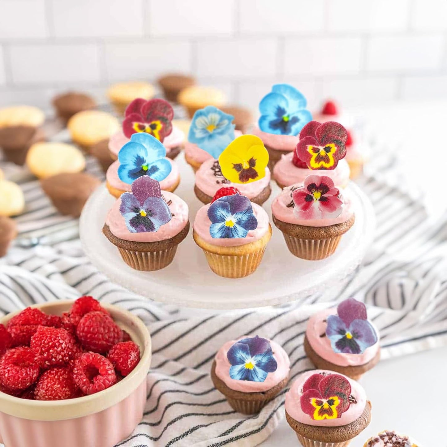 Ephlyn 60Pcs Wafer Paper Flower Cupcake Toppers Spring Bridal Engagement Baby Shower Birthday Party Cupcake Picks Anniversary Party Decorations Supplies