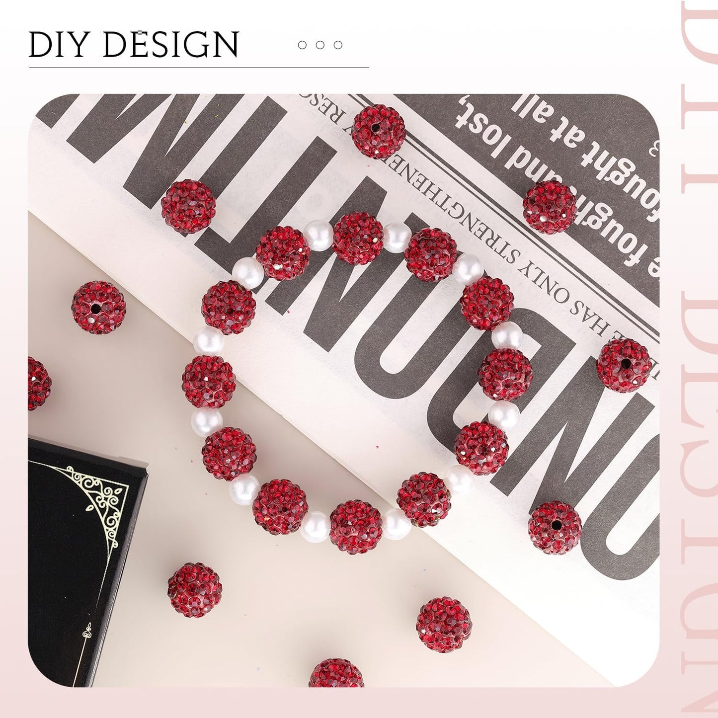 100 pcs 10mm Rhinestone Beads for Jewelry Making, Dark Red Shiny Round Shamballa Disco Beads Bulk, Sparkle Crystal Clay Christmas for Bracelet Baseball Necklace Earring Crafting and DIY