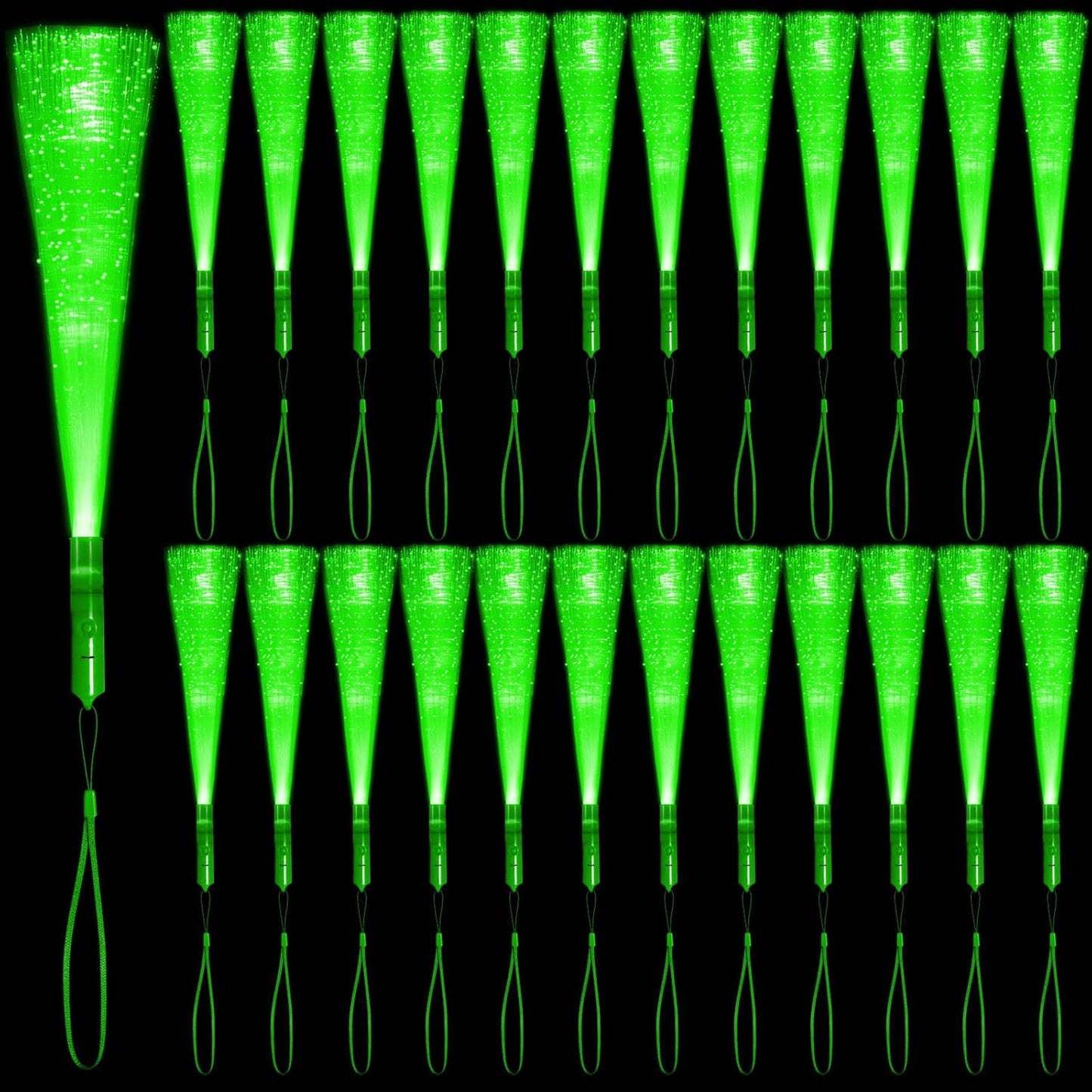 48 PCS Green Glow Fiber Wands Sticks LED Light Wands 3 Modes Flashing Fiber Optic Light Rod Bulk Fiber Optic Wands for Bar St. Patrick's Day Halloween Christmas