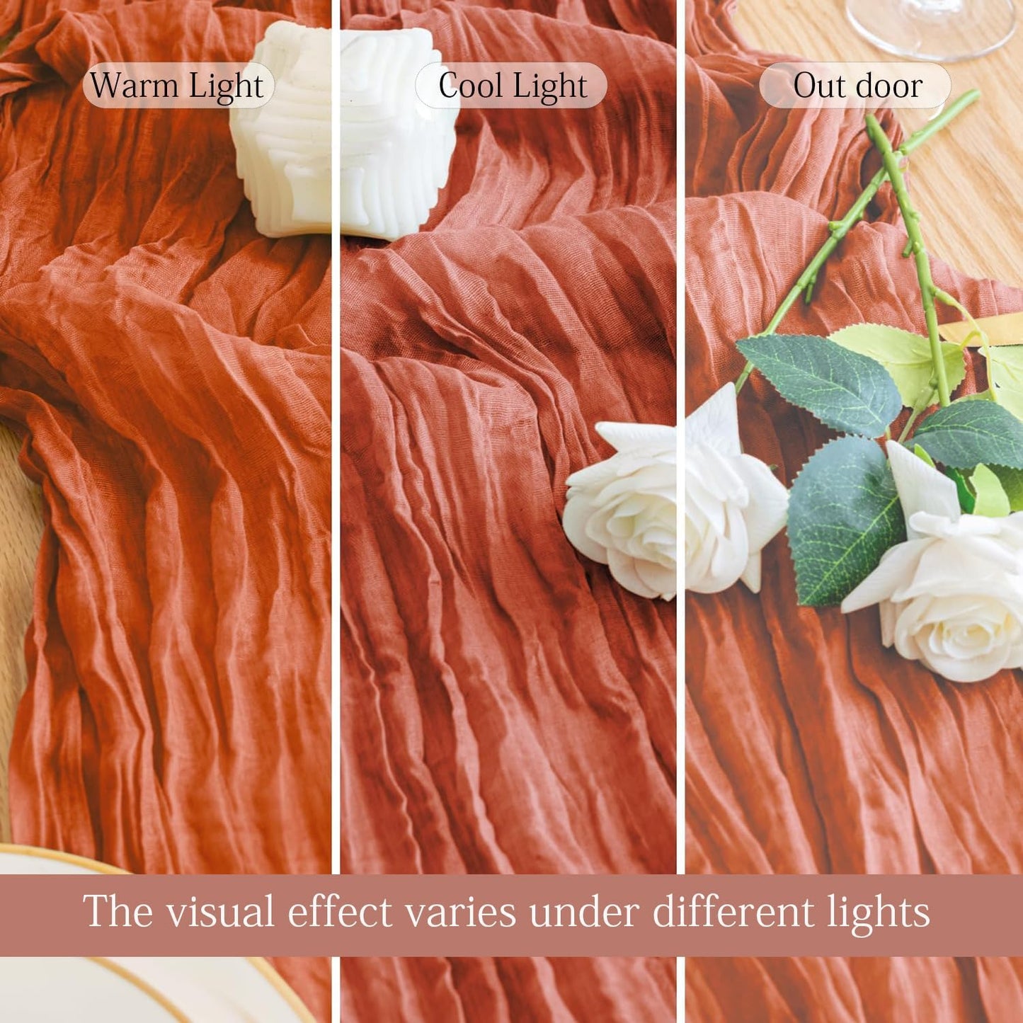 6 Pack Terracotta Cheesecloth Table Runner 23x120 inch Rustic Boho Gauze Table Runner 10 FT Long Sheer Cheese Cloth Fabric Table Runners for Romantic Wedding Bridal Shower Birthday Party Decor