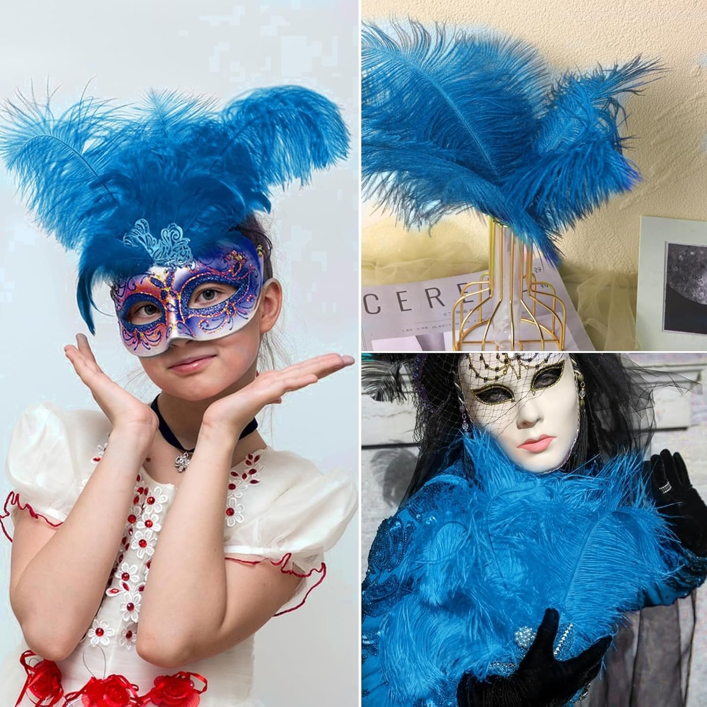 NEWONG 30pcs Light Blue Ostrich Feathers Natural Bulk 9-12in（23-30cm） Vase Craft Wedding Home Party Centerpieces Christmas Day Decoration