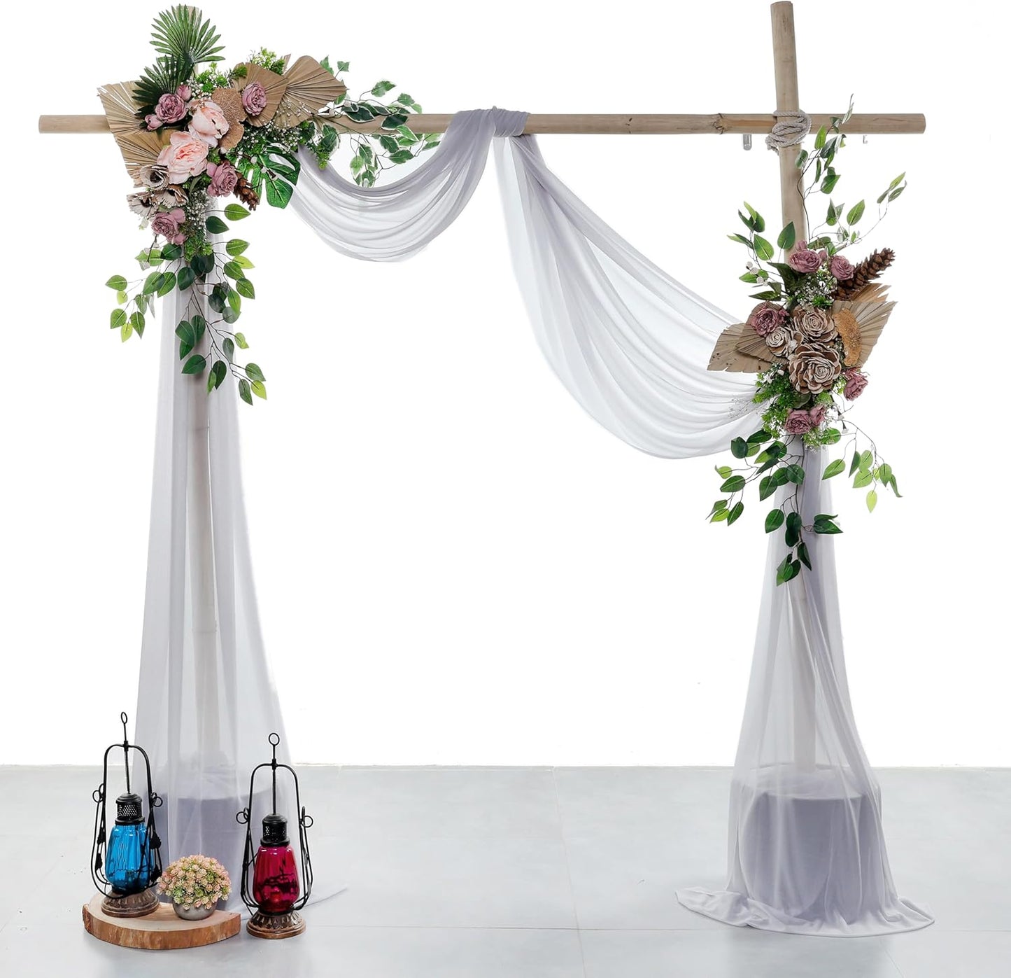 VDS Pack of 2 Panel (30 Inch X 30 Feet) Wedding Arch Draping Fabric Sheer Chiffon Fabric Drapery for Wedding Ceremony Reception Swag Backdrop Canopy Chuppah ARBO Altars Decoration (Cool Grey)