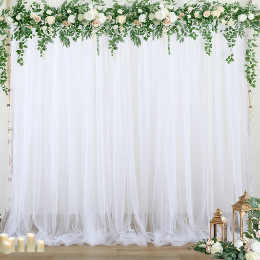 White Sheer Tulle Backdrop Curtains for Parties Wedding White Curtain Backdrop for Bridal Shower Birthday Party Baby Shower Photos Background 20ft x 8ft(5ft x 8ft, 4 Panels)