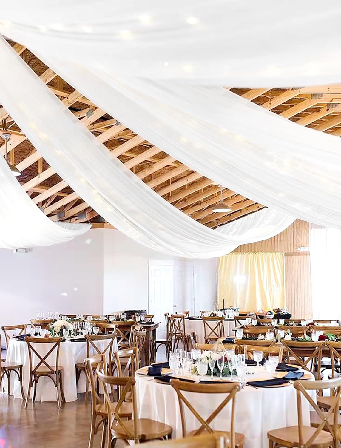 6 Panels White Wedding Ceiling Drapes 5ftx30ft Ceiling Drapes Chiffon Fabric Arch Draping Sheer Curtains Soft Drapery Draping Wedding Ceiling Decorations for Party Ceremony Stage Swag