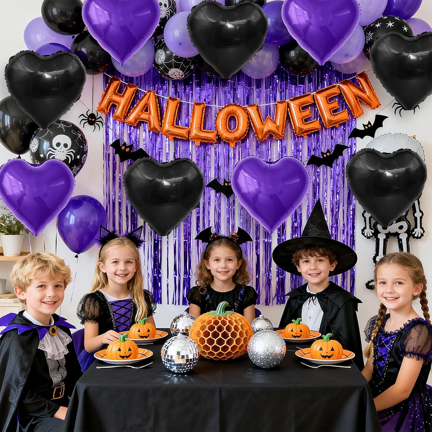 Purple Black Heart Balloons, 18 Inch Purple and Black Heart Foil Shape Balloon, 12PCS Large Love Helium Romantic Balloons for Halloween Birthday Bridal Shower Wedding Anniversary Party Supplies