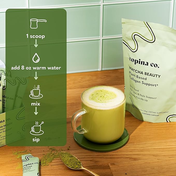 Matcha Beauty Vegan Collagen Booster Drink Blend: Plant Based Collagen Support Smoothie Drink Vegan Creamy Blend | Matcha Flavor | 1 Bag - 25 Servings per Bag