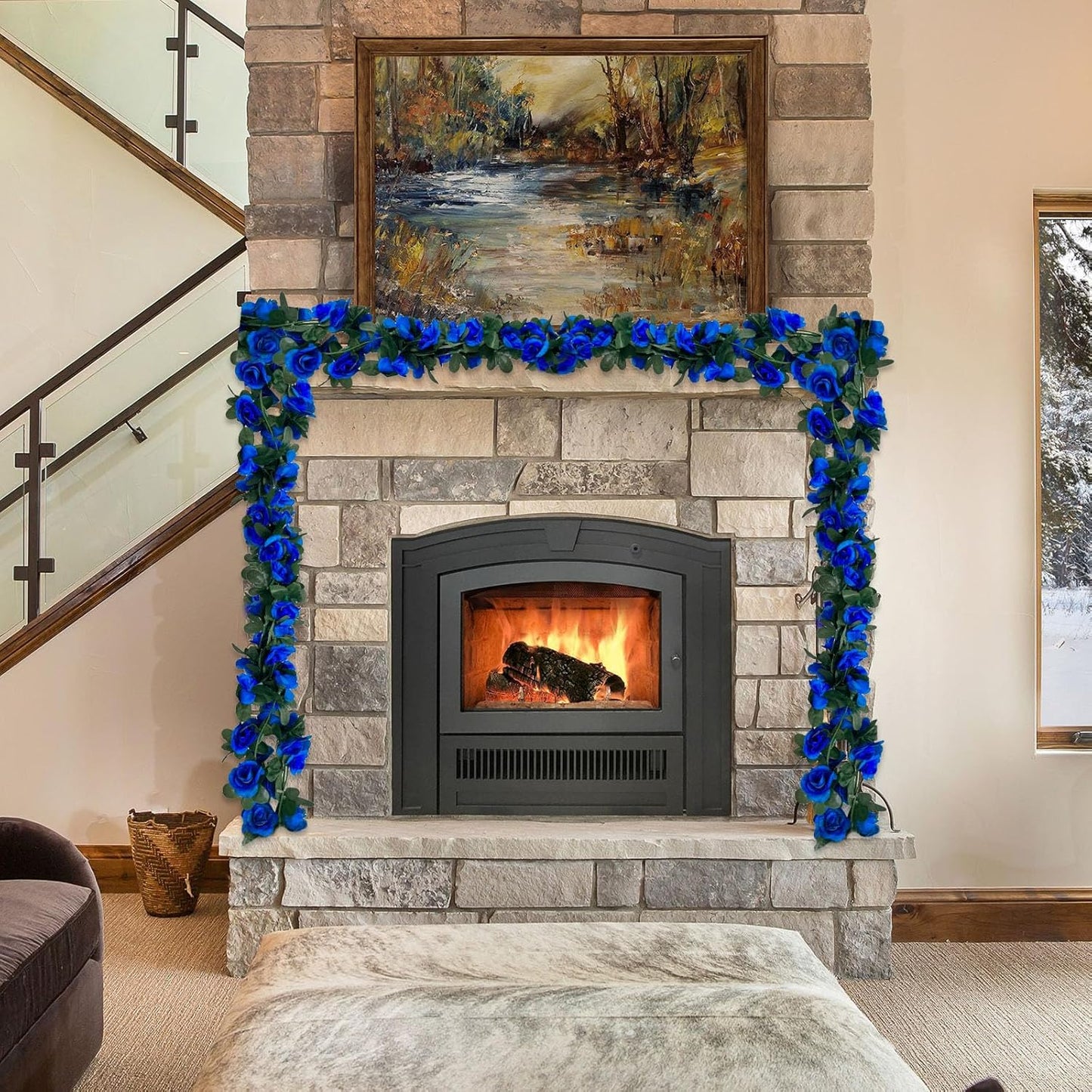 16Pcs 126Ft Royal Blue Rose Garland, Fake Rose Hanging Flowers, Artificial Flower Vine, Hanging Floral Vine Garland for Wedding, Birthday Party, Wall Arch, Halloween, Christmas Garden Backdrop Decor