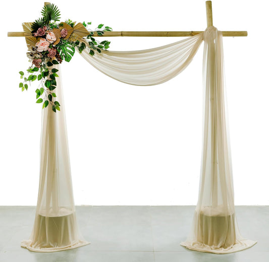 VDS Pack of 1 Panel (30 Inch X 20 Feet) Wedding Arch Draping Fabric Sheer Chiffon Fabric Drapery for Wedding Ceremony Reception Swag Backdrop Canopy Chuppah ARBO Altars Decoration (Champagne)