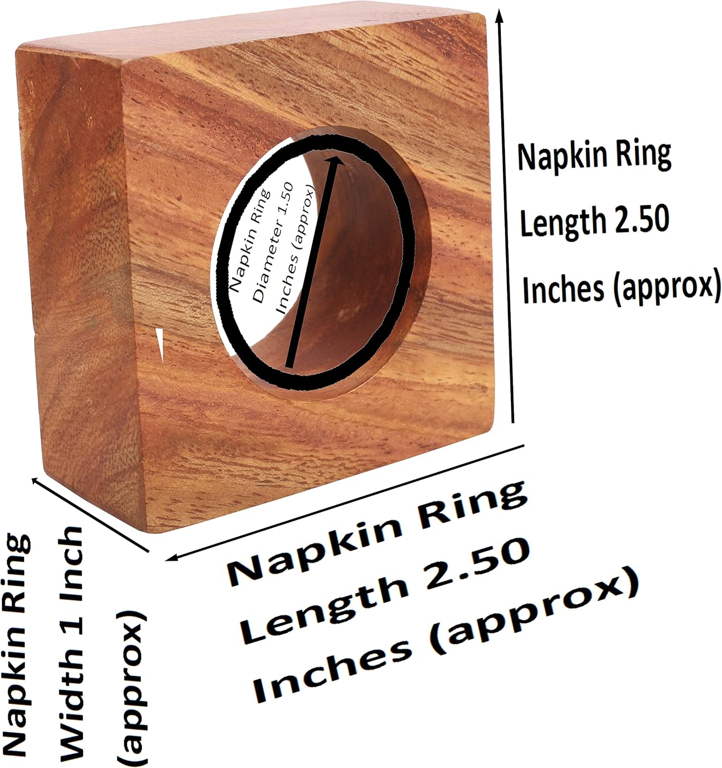 Finely Handcrafted Natural Wood Square Shape Large Size Party Dining Table Napkin Holders in Natural Tone. (Set of 6).