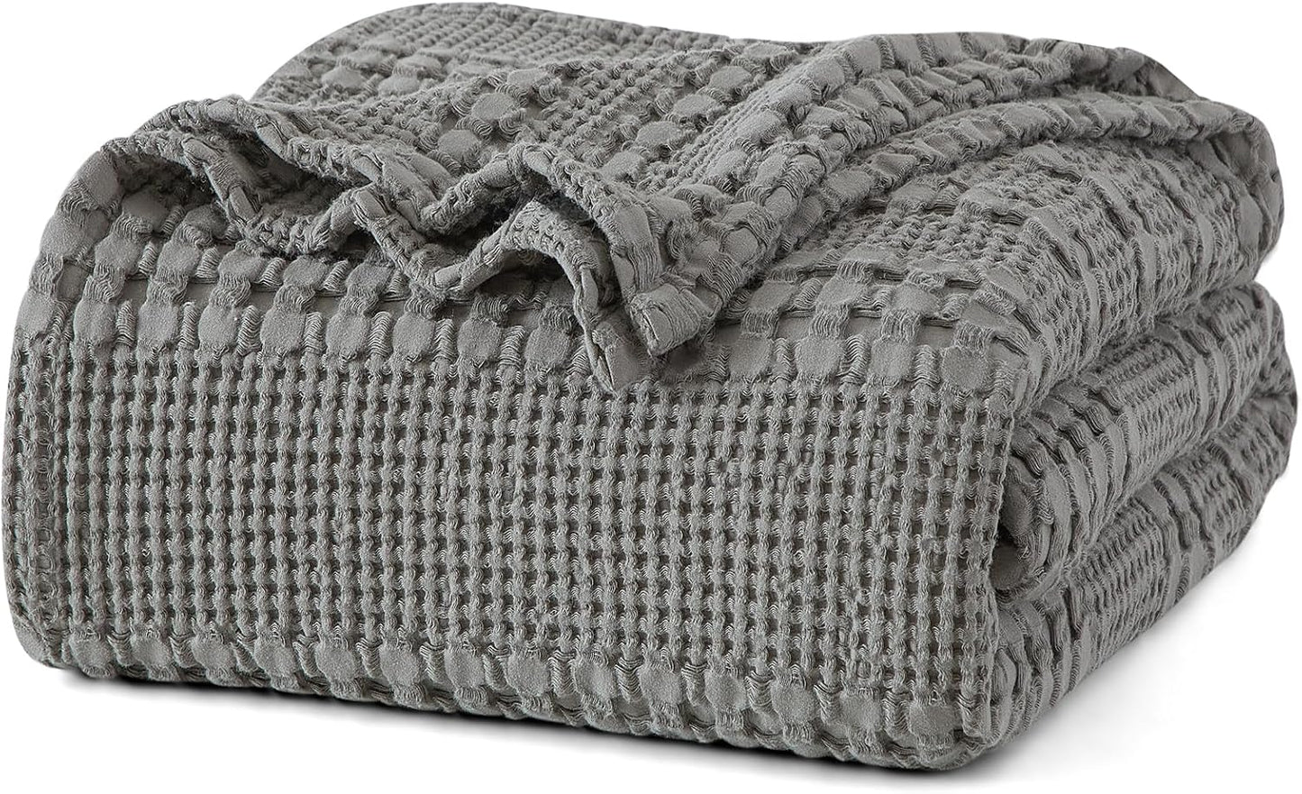 PHF 100% Cotton Waffle Weave Blanket Queen Size for Bed, Soft Lightweight & Breathable, All-Season Comfort, Luxury Aesthetic Woven Bedding for Home Decor, 90"x90", Dark Grey