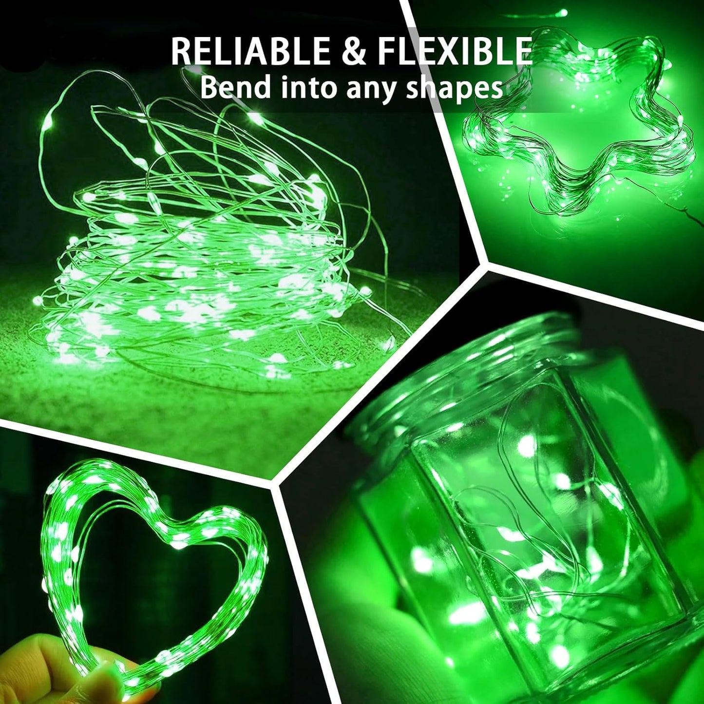 Green Fairy Lights 100 Pack 7Ft 20 LED Twinkle String Lights 3 Modes Battery Operated Waterproof Firefly Starry for Mason Jar Party Wedding Christmas Valentines Day Table Centerpieces
