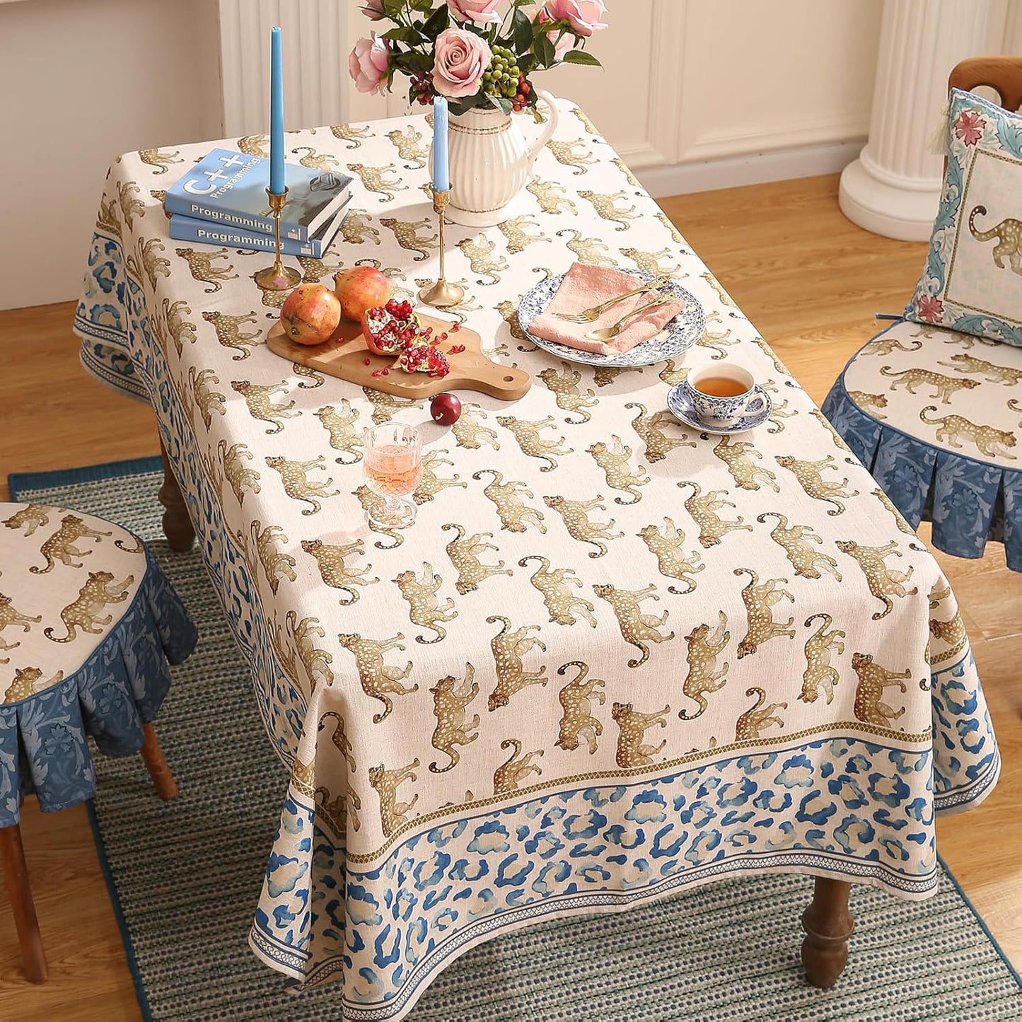 patdrea Designer Vintage Linen Table Cloth for Rectangle Table,Leopard Animal Pattern Soft Breathable Tablecloth,Decor Cover for Kitchen Dining,Christmas,Parties,Thanksgiving,55"x79"-from