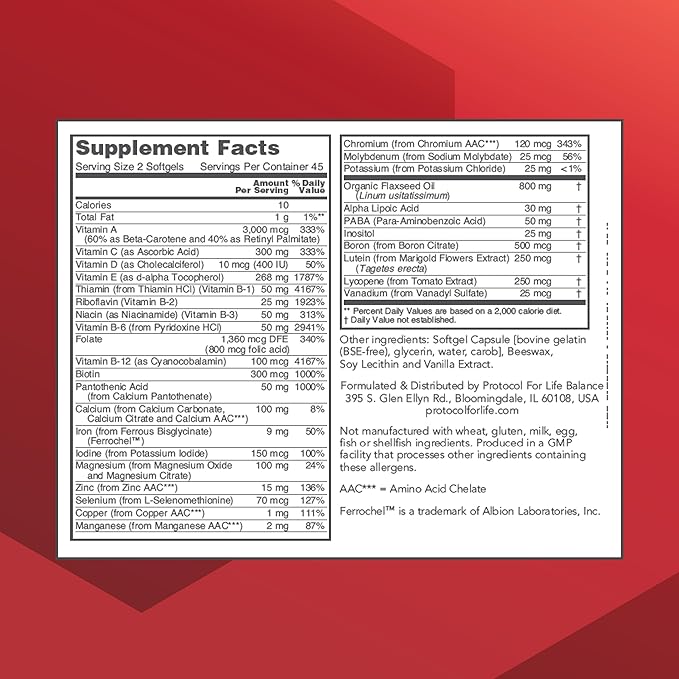 Protocol Ortho Multi - Complete Vitamins & Minerals Complex* - Multivitamin with Lutein, Lycopene & Flax Seed Oil - Egg Free & Keto Friendly - 90 Softgels
