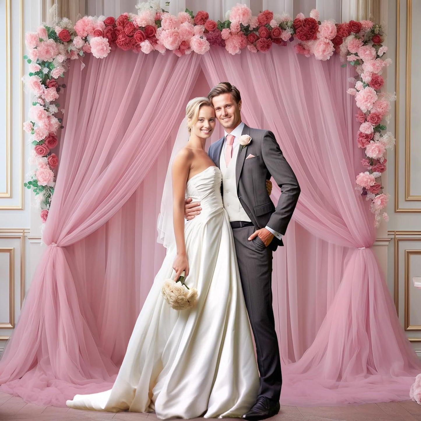 PARTISKY 20ft X 10ft Dusty Rose Tulle Backdrop Curtain for Parites, Sheer Backdrop Curtains Fabric Drapes for Wedding Ceremony Arch Party Stage Decorations